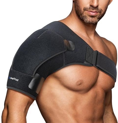 Suptrust Shoulder Brace for Women and Men: Shoulder Pain Relief Rotator Cuff Support Brace - Adjustable Fit Sleeve Wrap Relief for Injuries and Tendonitis(Black Small/Medium)