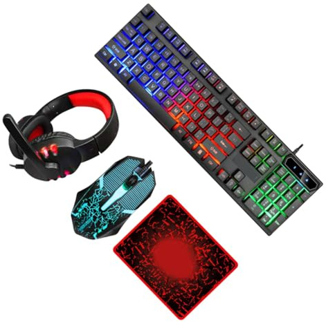 ULTECHNOVO Wired Keyboard Mouse Headset Combo for Home Office and Gaming Use Rgb Backlit 104 Keys Ergonomic Design Abs Material USB 2.0 and 3.5mm Connection