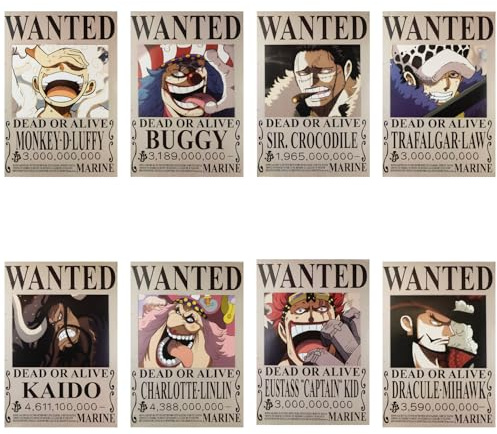 Aristo Solutions Wanted Poster Set Anime 8er Bundle - 42 x 28,5 cm - Anime Manga Wanddeko Zimmer Dekoration - Neue Welt Set