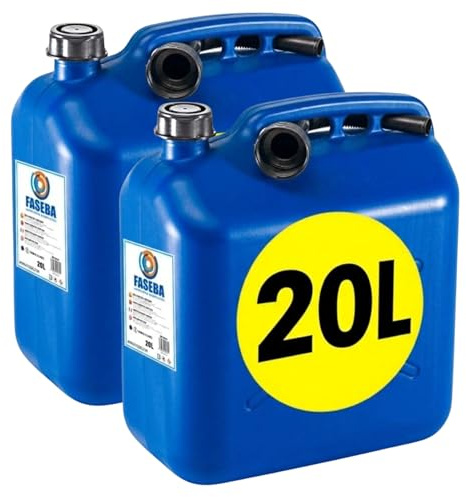 IAMI Pack 2 Bidones de Gasolina 20 L Homologados con Boquilla Flexible | Plástico HDPE | Color azul | Visor de nivel | Asa ergonómica | Para coche, barco y maquinaria agrícola
