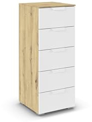 Rauch Möbel ADITIO, Kommode, Farbe Weiß/Eiche Artisan, Breite 40 cm | Highboard im modernen Look, 5 Schubladen, Soft-Close-Funktion, für Schlafzimmer, Gästezimmer, Wohnzimmer, Flur