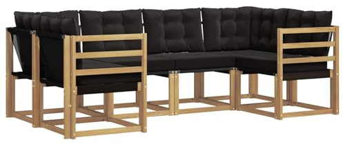 vidaXL Outdoor-Sofagarnitur mit Kissen 6 pcs Weiß und Schwarz, Sofaset für den Garten, Moderne Kollektion, wetterfest, Bequeme Akazienholz-Sitze, entspannendes Arrangement