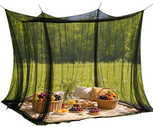 Moskitonetz Reise Outdoor, 300 x 300 x 250cm Mückennetz Doppelbett XXL, 220 Mesh Outdoor Insektenschutz Camping Tragbares Geschlossenes für Pavillon Garten Terrasse Camping (Schwarz)