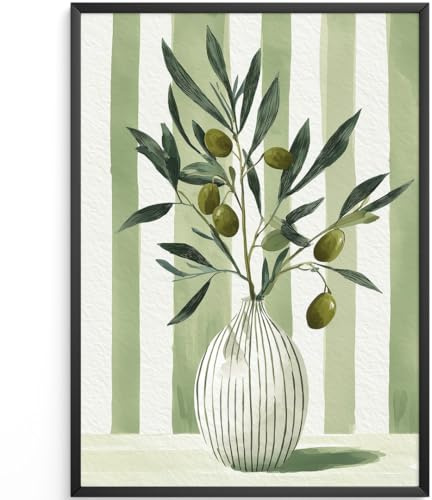MJ-GRAPHICS® Olivenzweig Poster Aquarell Kunstdruck grün Wandbild Natur Farben Deko Wohnzimmerbilder moderne Kunst Wanddeko Küche Botanisch Büroschmuck A3 ohne Rahmen