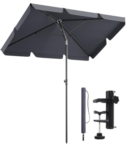 Sekey Sonnenschirm Balkon 200x125cm UPF50+ & GRS-zertifiziert | Sonnenschirm rechteckig 3-in-1 Set: Neigungsfunktion, Schutzhülle & Sonnenschirmhalter für Terrasse Garten