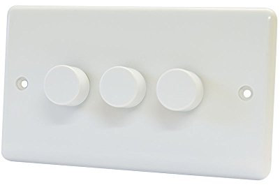 Mains LED Light Dimmer Switch 250W 3 Gang 2 Way - White Plastic