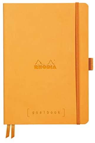 Rhodia 117775C Notizheft Goalbook (DIN A5, 14,8 x 21 cm, kariert, praktisch und trendige, mit weichem Deckel, 90g, elfenbeinfarbigem Papier, 120 Blatt, Gummizug, Lesezeichen) 1 Stück, Orange