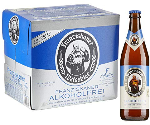 Franziskaner Alcoholfrei, Pack 12 Botellas x 50cl, Cerveza Sin Alcohol Con Sabor Afrutado y Especiado, 0.5% Volumen Alcohol