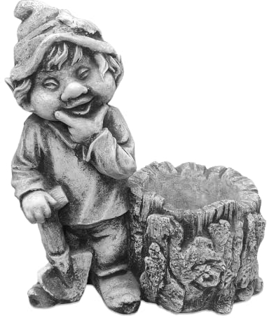 gartendekoparadies.de Gnom Waldfreund, Steinfigur Wichtel, H. 33 cm, 8 kg, Grau, frostsicher aus Steinguss für Außenbereich
