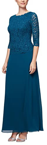 Alex Damen Long Mock Dress With Full Skirt (Petite and Regular Sizes) Kleid fr besondere Anlsse, Pfau, 46 EU