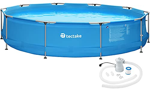 tectake® Piscine Tubulaire Ronde Piscine Hors Sol Ø360 x 76 cm Bleu, Structure en Acier, PVC Résistant aux UV & à la déchirure, avec Pompe Piscine à Filtre, Montage & démontage Facile
