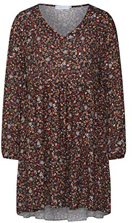 Sublevel Damen Kleid Frühling und Sommer mit Blumen-Muster Blumenkleid Langarm Black S/M