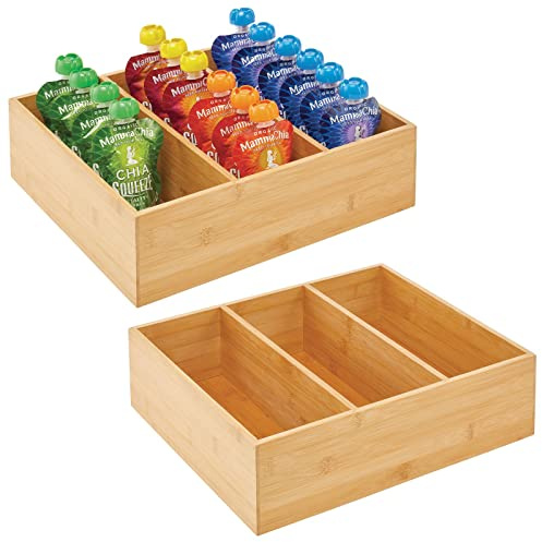 mDesign 2er-Set Teebox – elegante Aufbewahrungsbox mit 3 Fächern aus Bambus – praktische Holzkiste für Teebeutel, Teeei, Gewürze und Co. – naturfarben