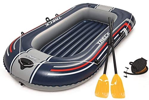 Bestway Hydro-Force Treck | One Man Inflatable Boat Raft, Rubber Dinghy with Heavy Duty Handles for 1 Person, with 1 boat, 1 pair of oars, 1 foot pump and a repair patch, Blue