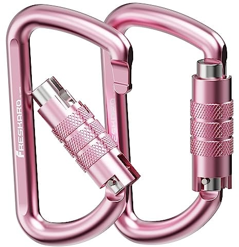FresKaro Karabiner-Schraubkarabiner, Karabina mit Drehsicherung, 12kN-1224kg Twist Lock, Aluminium, Belastbar, Autolock, Schnellverschluss Carabiner für Hängematte, Schlüssel, Hundeleine, 2Stück, Rosa