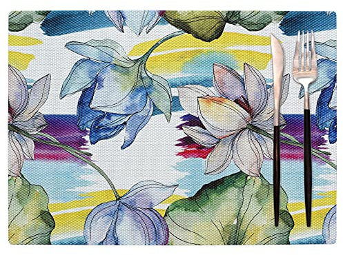 Tovagliette Americana Plastica Lavabili Loto Bianco Blu Tovagliette Colazione PVC Sottopiatti Antiscivolo Tovagliette Americane Antiscivolo Tovaglietta Resistente Al Calore 30x45cm 8 Pcs