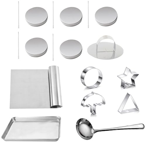 VAWcornic Biscuits Sugar Pie Korean Sugar Candy Making Tools Set DALGONA Kit (18pcs in 1set), Mold, Press Stainless Steel