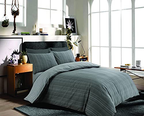 PRIME LINENS Duvet Cover Set 3 Pcs Polyester-Cotton Quilt Cover Bedding Set With Pillow Cases Easy Care Machine Washable Anti Allergic (Grey Slate, Double 3 Piece)