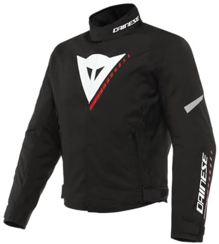 Dainese - Veloce D-Dry Jacket, 4 Jahreszeiten Motorradjacke Herren, Atmungsaktiv und Regenfest, mit Herausnehmbarem Thermofutter, Motorrad Jacke Leicht und Bequem, Schwarz/Weiß/Rot,50