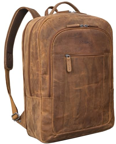 STILORD 'Erikson' Rucksack Leder XL Laptoprucksack 15 16 17 Zoll Business Backpack Großer Lederrucksack Vintage mit Trolley-Aufstecksystem und Anti Diebstahl Fach, Farbe:tan - dunkelbraun