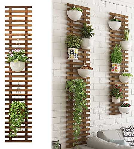 Griglia Resistente Naturale Legno,Fioriera Grigliato Legno da Giardino Vaso per Piante Rampicanti,per Sostegno a Muro Fiori e Piante Fioriere Sospese Decorazione Murale Terrazza (150x29cm/59x11.4in)