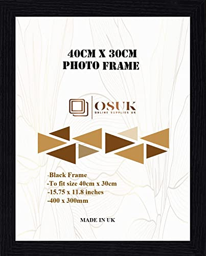OSUK 30x40cm Black Picture Frame - 40 x 30cm Photo Frames with Safe Perspex Front & Wall Hanging Hooks - Black 40cm x 30cm Poster Frames