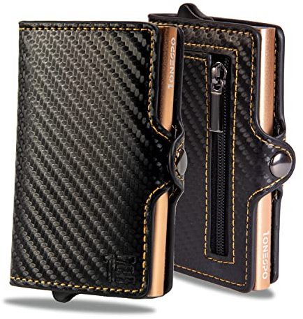 1onespo Porta Carte di Credito Uomo - Portacarte Slim con Portamonete e Contanti - Porta tessere e documenti tascabile protezione RFID, Oro…