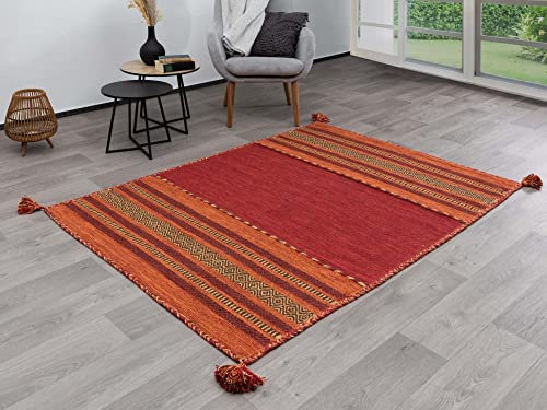 Steffensmeier Handwebteppich Muriani | Baumwolle | Wohnzimmer | Rot, handgewebt, Größe: 60x90 cm