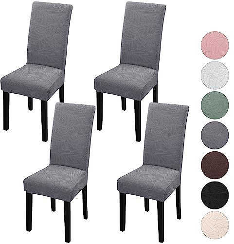 YISUN Stuhlhussen 4er Set Universal Stretch Jacquard Blätter Stuhlhusse, Hussen für Stühle Abnehmbarer Waschbarer Stuhlbezüge für Hotel Zeremonie Bankett Küche Haus Hochzeit Party (Dunkelgrau)