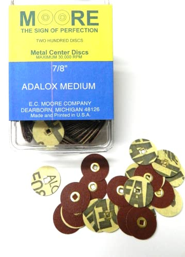 E C Moore's Adalox Medium 7/8 Sanding Disc Snap on Metal Center Pack of 200