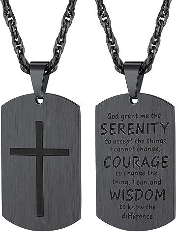 Richsteel Mens Cross Necklace Black Military Dog Tags Crucifix Pendant Christian Necklaces