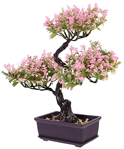 EXCEART Künstliche Topfpflanzen, Kunststoffpflanzen, Bonsai-Ornament für Schreibtisch, Hochzeit, Dekoration, Rosa