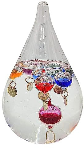 Suyak Tear Drop Shaped Free Standing Galileo Thermometer XL (22cm) - Elegant Home Decor & Room Thermometer, Thermometer for Indoor with Temperature Reading