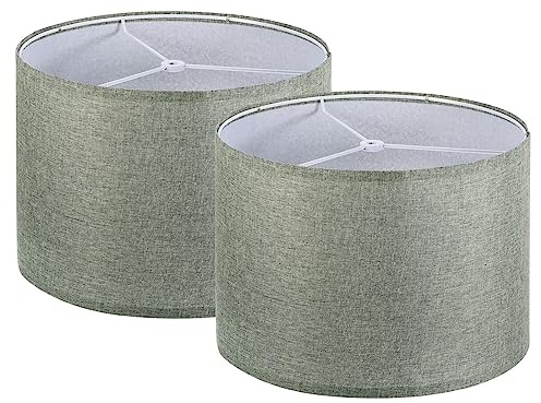 PATIKIL Drum Lamp Shades Set of 2, 13x13x9 Linen Round Lamp Shade for Table Lamps Easy Assembly Lampshade for Table Lamps Floor Lamps Bedside, Gray Green