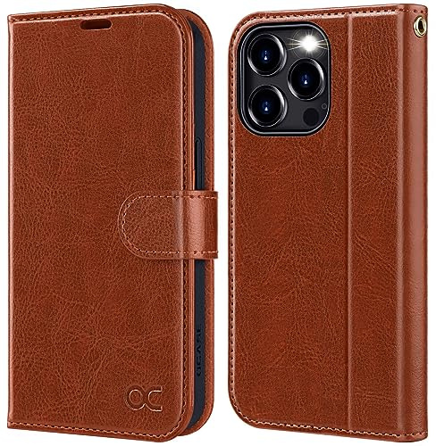OCASE Kompatibel für iPhone 15 Pro Hülle Handyhülle [Premium PU Leder] [Kartenfach] [Standfunktion] RFID Schutzhülle Klapphülle Handytasche Lederhülle Braun