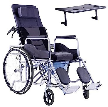 Wheelchair Fauteuil Roulant Inclinable Commode Multifonctionnel Salle De Bains Douche Toilette Chaise Pliant Manuel Fauteuil Roulant Avec Table À Manger pour Adultes Handicap Personnes Âgées Handicapé
