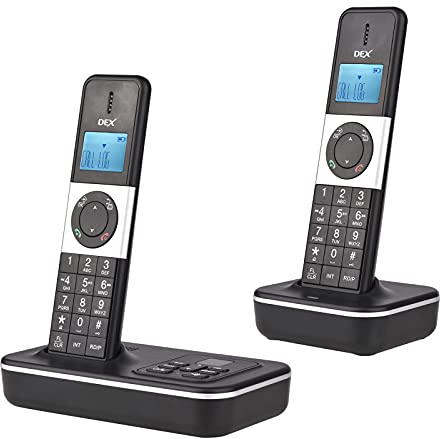 KOCAN Téléphones Fixes,D1002 TAM-D Téléphone sans Fil à 2 combinés avec répondeur Identification de l'appelant/Appel en Attente Écran LCD 1,6 Pouces à 3 Lignes Batteries Rechargeables Prise en Charge