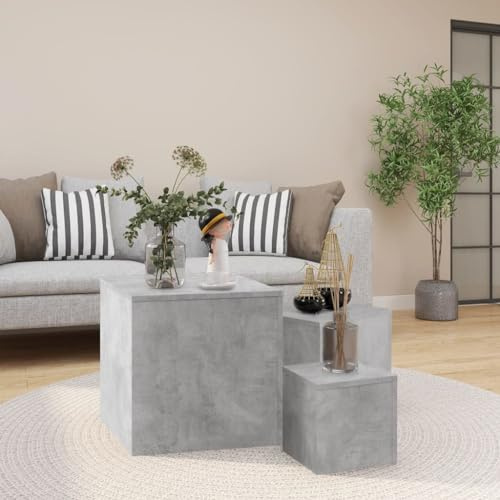 Hovothy Beistelltische 3-TLG. Betongrau Holzwerkstoff Couchtisch 3er Set Wohnzimmer Tisch Couchtisch Modern Telefontisch Pflanztisch Sofatisch Mit Reichlich Stauraum Schlichten Design