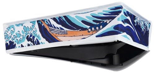 playvital Horizontal Dust Cover for ps5 Slim Digital Edition(The New Smaller Design), Nylon Dust Proof Protector Waterproof Cover Sleeve for ps5 Slim Console - The Great Wave