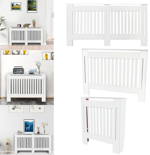 VickyHome Storage Heater Covers Decorative Radiator Cabinet With Top Storage, Tall Radiator Cover 82cm High Small Radiator Shelf, White Painted, MDF Material, Skirting Board Design