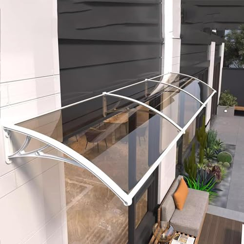 kubeier Auvent Porte d'entrée, Marquise Porte d'entree, Transparent Marquise pour Porte Fenetre, UV Protection, Pluie et Neige Protection, Marquise en Polycarbonate, Support Blanc,100×240cm/39×94