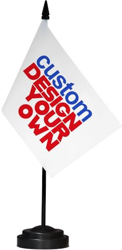 Anley Individuelles Tischflaggen-Set - Personalisierte Desktop-Flagge mit 12 Speerspitze aus massivem Mast und schwarzem Sockel - Individuelle Mini-Banner-Tischflaggen - 5 x 8 Zoll doppelseitig