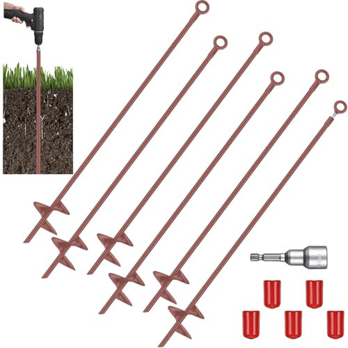 Lasnten Lot de 6 piquets d'ancrage au sol de 76,2 cm avec lame en spirale - Kit d'ancrage de terre robuste en métal - Idéal pour sécuriser les animaux, les abris, les tentes, les auvents et les
