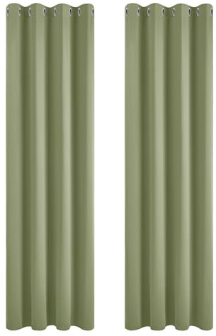Deconovo Verdunklungsvorhänge Blickdichte Vorhänge Ösen Gardinen Schlafzimmer Thermo Vorhang Verdunkelung, 229x117 cm(HöhexBreite), Salbeigrün, 2er Set