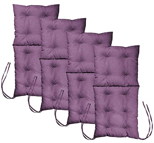 MG Design Stuhlkissen 4er Set 50 x 100 cm Sitzkissen violett- Gartenstühle Sitzauflagen aus Polsterstoff, mit weicher Füllung, mit Schnüren zum Binden - Niedriglehner Auflagen
