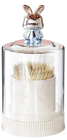 TYCIONG Stuzzicadenti, porta stuzzicadenti con coniglio carino, coperchio trasparente, scatola per stuzzicadenti, grande capacità, scatola per stuzzicadenti rotonda, ristorante