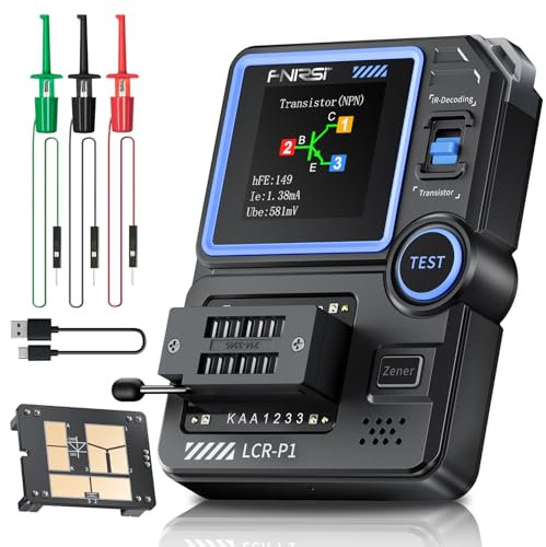 FNIRSI Tester transistor LCR-P1, Tester per condensatori transistor Mosfet, Tester per componenti elettronici SMD, Triodo diodo Zener Resistenza a diodi Induttanza Test batteria LCR Meter MOS PNP NPN