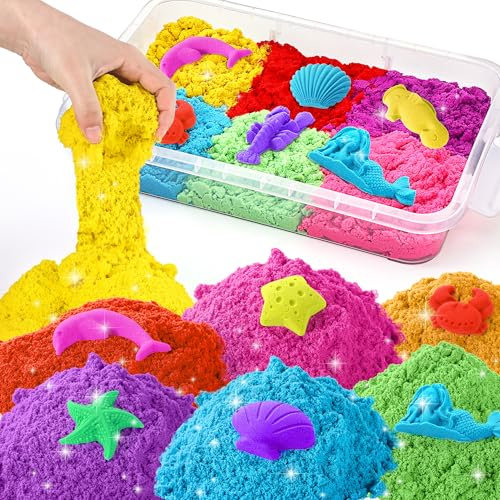 Sikmcle Sable de Jeu Sensoriel pour Enfants - 8 lb, 7 Couleurs, avec Bac à Sable pour Tout-Petits - Kit Magique en Vrac pour Garçons et Filles de 3 à 8 Ans