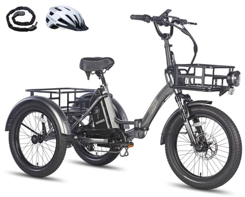 Fafrees F20 Mate Electric Tricycle Bike, 20 * 3.0 Inch Fat Tire E-Trike All Terrain, 48V/21Ah Removable Battery, Power Assist 115 KM, Folding Electric Cargo Tricycle for Senior Adult, Grey