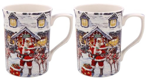 Lesser & Pavey Macneil Christmas Traditional Santa Set of 2 Mugs - Gift Idea for Xmas - Santa Themed Mug, UK Design - Hot Drinks, Tea, Coffee - Christmas Drinkware